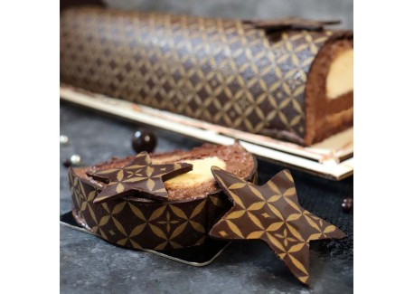 Chocoladetransferblad met Goudkleurig Motief Kerststronk 28,5x19 cm 2