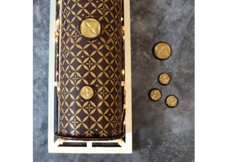 Feuille de Transfert Déco en Chocolat Motif Doré Bûche Noël 28,5x19 cm