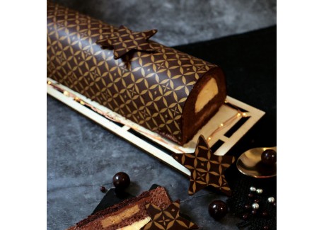 Chocoladetransferblad met Goudkleurig Motief Kerststronk 28,5x19 cm 2