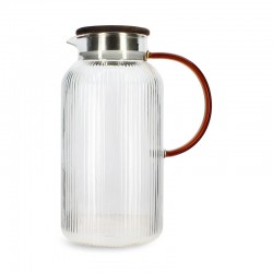 Karl Carafe à Eau/Thé en Verre Borosilicate Strié avec Couvercle en Bo