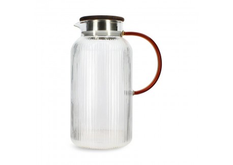 Karl Carafe à Eau/Thé en Verre Borosilicate Strié avec Couvercle en Bo