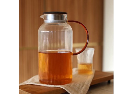 Karl Carafe à Eau/Thé en Verre Borosilicate Strié avec Couvercle en Bo