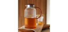 Karl Geribbelde Borosilicaatglazen Waterkaraf met Houten Deksel 2L