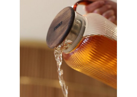 Karl Geribbelde Borosilicaatglazen Waterkaraf met Houten Deksel 2L