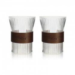Karl Verre à Thé en Verre Borosilicate Strié et Bois 0,25 L Set 2 pcs