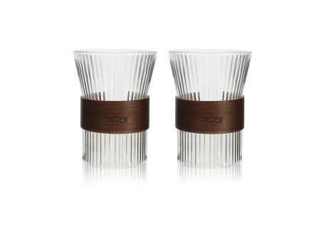 Karl Geribbelde Borosilicaatglas en Houten Theeglazen 0,25 L Set van 2