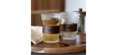Karl Verre à Thé en Verre Borosilicate Strié et Bois 0,25 L Set 2 pcs