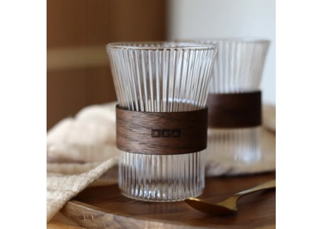 Karl Geribbelde Borosilicaatglas en Houten Theeglazen 0,25 L Set van 2