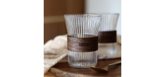 Karl Geribbelde Borosilicaatglas en Houten Theeglazen 0,25 L Set van 2