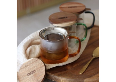 Karl Theekopje met Infuserfilter van Geribbeld Borosilicaatglas 0,30 L