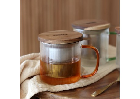 Karl Theekopje met Infuserfilter van Geribbeld Borosilicaatglas 0,30 L