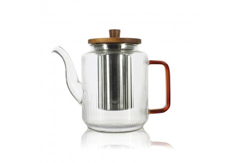 Karl Théière en Verre Borosilicate Strié avec Filtre Inox et Couvercle