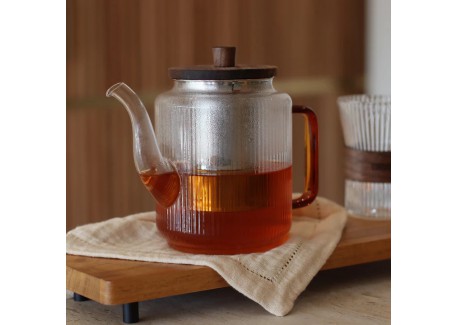 Karl Théière en Verre Borosilicate Strié avec Filtre Inox et Couvercle