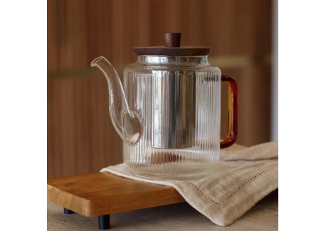 Karl Theepot van Geribbeld Borosilicaatglas met RVS Filter en Deksel