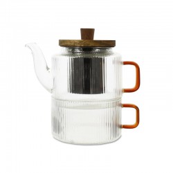 Karl Theepot met RVS filter 0,4 L + Geribbelde Borosilicaatglasbeker 0