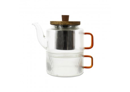 Karl Theepot met RVS filter 0,4 L + Geribbelde Borosilicaatglasbeker 0
