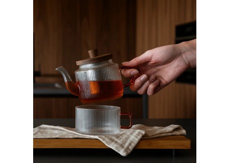 Karl Theepot met RVS filter 0,4 L + Geribbelde Borosilicaatglasbeker 0