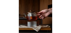 Karl Théière avec Filtre Inox 0,4 L + Tasse Verre Borosilicate Strié 0