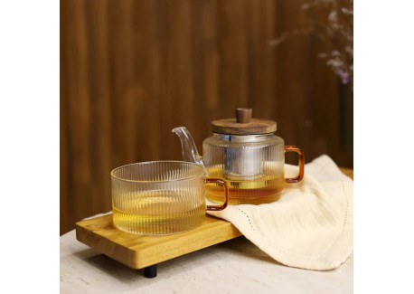 Karl Théière avec Filtre Inox 0,4 L + Tasse Verre Borosilicate Strié 0