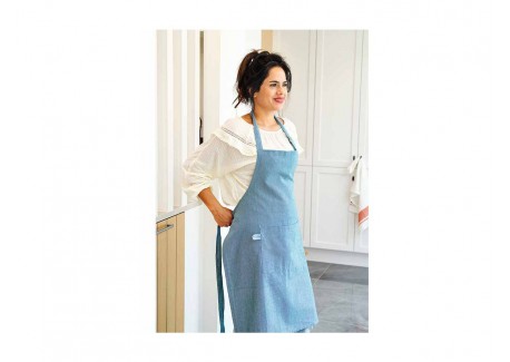 Stoff Tablier de Cuisine Homme/Femme Coton Chambray Chiné Bleu 