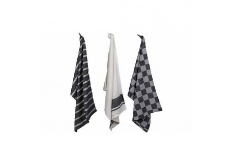 Stoff Set 3 Torchons Coton Chambray Anthracite 50x70 cm 