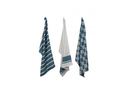 Stoff Set van 3 Blauw Chambray Katoenen Theedoeken 50x70 cm