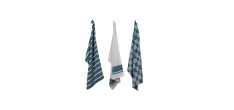 Stoff Set 3 Torchons Coton Chambray Bleu 50x70 cm 