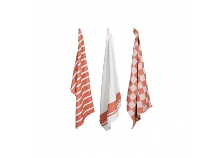 Stoff Set van 3 Terracotta Chambray Katoenen Theedoeken 50x70 cm