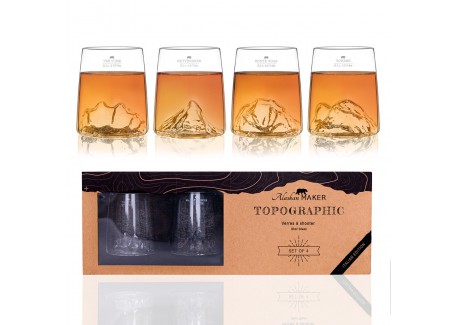 Topographic Italie Set 4 Verres Shooters Borosilicate Montagne 6,5 cl