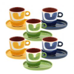 Attimi Coffret Tasses et Sous-tasses Espresso 9 cl Jaune Bleu vert 6 P