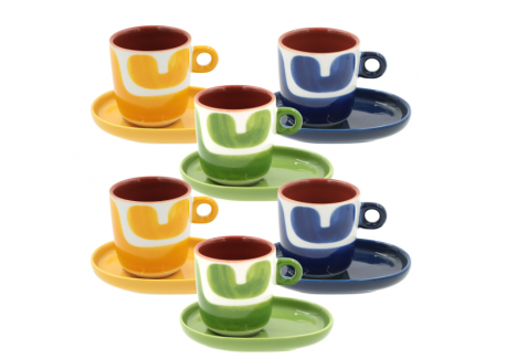 Attimi Coffret Tasses et Sous-tasses Espresso 9 cl Jaune Bleu vert 6 P
