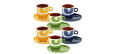 Attimi Coffret Tasses et Sous-tasses Espresso 9 cl Jaune Bleu vert 6 P