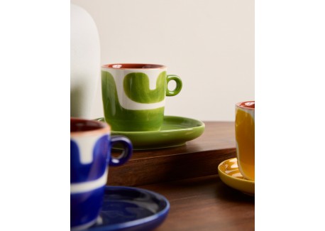 Attimi Espresso Kop en Schotel Set 9 cl Geel Blauw Groen 6 Stuks