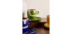 Attimi Coffret Tasses et Sous-tasses Espresso 9 cl Jaune Bleu vert 6 P