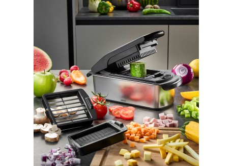 Treppo 2.0 Coupe Légumes et Fruits 3 Grilles avec Réservoir Inox 