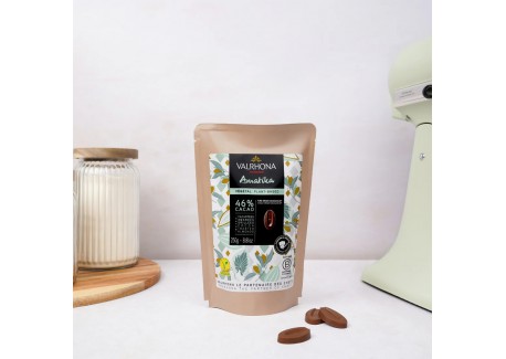 Chocolat au Lait Vegan sans Lactose Amatika 46% Sachet Fèves 250 g 