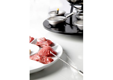 Assiette à Fondue Bourguignonne en Porcelaine 6 Compartiments 24 cm Bl