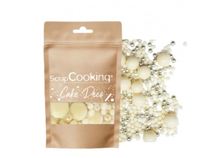 Déco Gâteau Perles Croustillantes en Chocolat Blanc et Doré 50g 