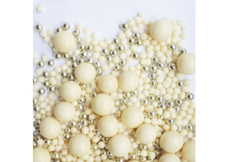 Taartdecoraties Knapperige Parels in Witte Chocolade en Goud 50 g
