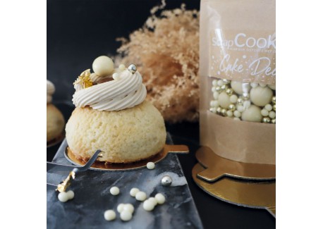 Taartdecoraties Knapperige Parels in Witte Chocolade en Goud 50 g