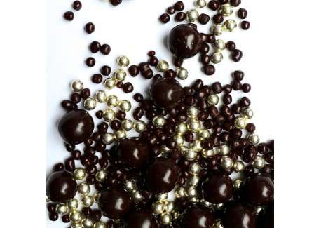Déco Gâteau Perles Croustillantes en Chocolat Noir et Doré 50g 