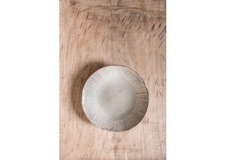 Organic Assiette Plate Striée Beige Crème 21,5 cm 
