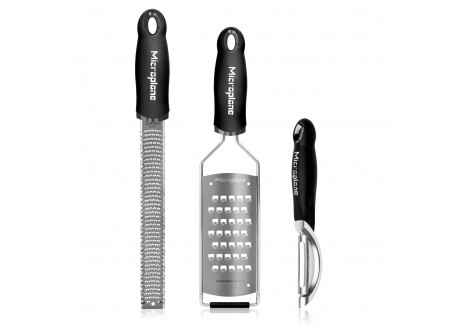 Gourmet Set Premium Zesteur + Râpe + Eplucheur I Inox Noir 3 Pcs 