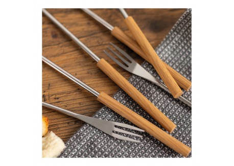 Fourchettes à Fondue Manche en Bois de Chêne 24 cm 6 Pcs 