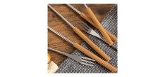 Fourchettes à Fondue Manche en Bois de Chêne 24 cm 6 Pcs 