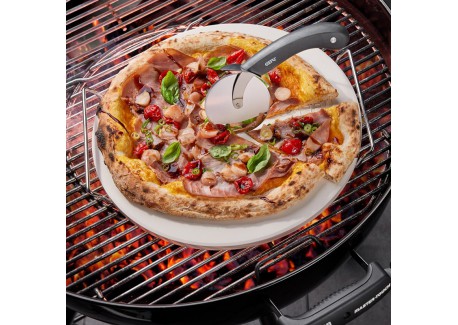 Darioso Pierre à Pizza Ronde 33 cm avec Poignées et Roulette à Pizza -