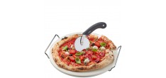 Darioso 3-dlg Pizzaset Ronde Pizzasteen 33 cm met Handgrepen en Pizzas