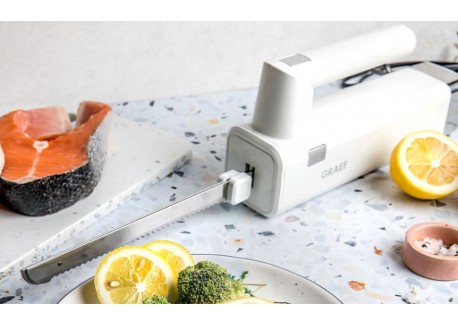 Couteau Electrique Pain et Viande 2 Lames Dentelées en Inox Blanc EK50
