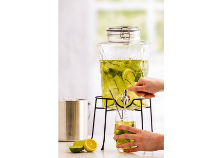 Diamond Distributeur en Verre pour Boissons Jus Cocktails Robinet Inox