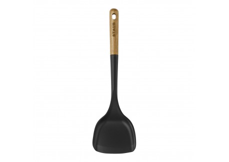 Zwarte Siliconen Wokspatel met Houten Handvat 31 cm